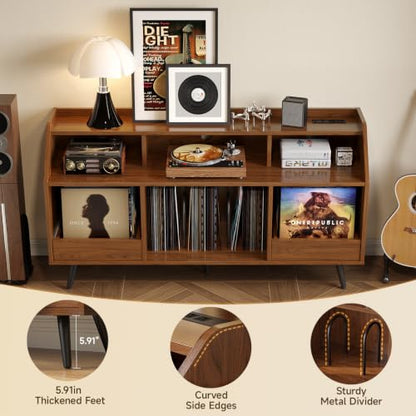 55 Inch Record Player Stand with LED Light, Walnut