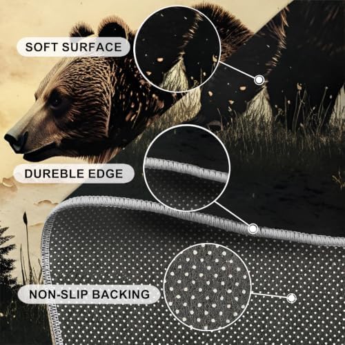 Bear Round Area Rug - 6.6ft Western Bear Round Rug for Living Room, Wildlife Circle Rugs Soft Non-Slip Carpet for Bedroom Kiks Room Dining Table Decor Mat