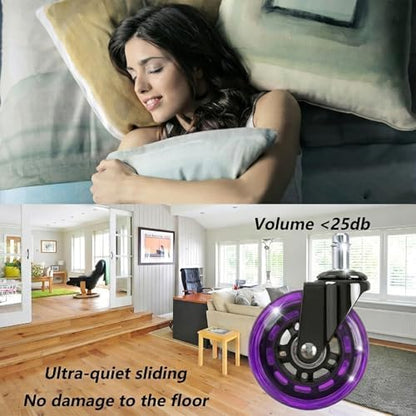 3" Office Chair Wheels for Casters Replacement Set of 5 - Office Caster Wheels for Carpet,Computer Chair Wheels,Smooth & Mute for Hardwood Floors and Mats. (Purple Transparent)