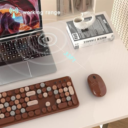 Colorful MPTOG Wireless Computer Keyboard and Mouse Combo (Coffee-Colorful)