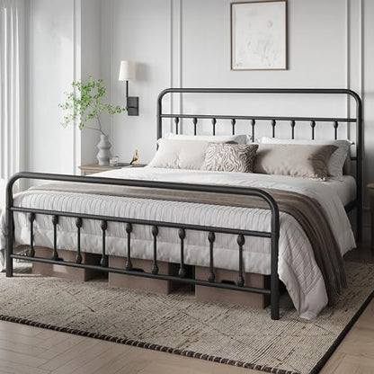 King Metal Platform Bed Frame, Victorian Headboard & Footboard