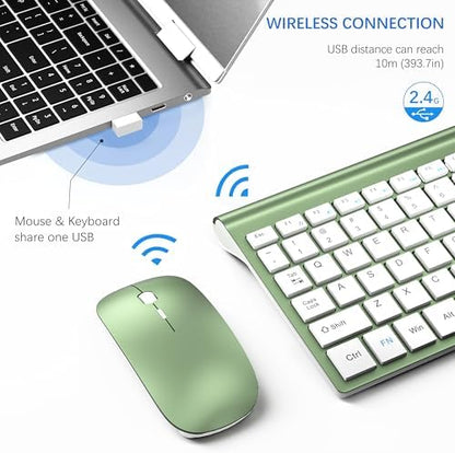 Wireless Keyboard and Mouse Ultra Slim Combo, TopMate - Green White