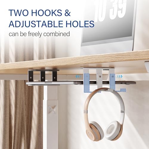 BYMECOST Under Desk Laptop Mount, Metal Under Desk Storage Holder, White