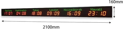 Digital World Time Zones Clock for 6 Cities, Adjustable Brightness LED Display, Aluminum Alloy, 1000CD Brightness for Office, Hotel, School - 15-20m Visibility