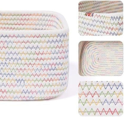 MiniArk Small Storage Baskets for Organizing | Closet Organizer Bins | Shelf Toy Basket | Woven Rope Baskets | Cube Decorative Box | Shallow Basket | 11.5x7.5x4.7” | 3 Packs Rainbow