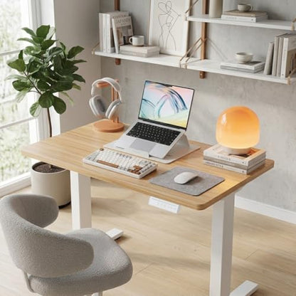 32x19 Inch Small Electric Standing Desk, Adjustable, Light Walnut