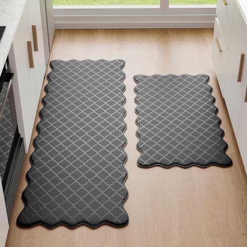 ZYFAB Anti Fatigue Kitchen Mats for Floor PVC Cushioned Standing Desk Mat Non-Slip Kitchen Rug Waterproof Floor Mat for Office Kitchen Sink,Brown,51 * 99cm