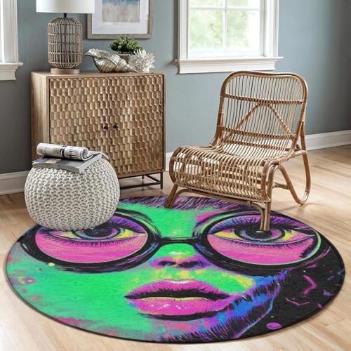 Machine Washable Modern Round Area Rug, Room Sofa Yoga Soft Round Carpet, Home Decor Non Slip Kitchen Office Circle Rug Trippy Goth Girl Art, 24inch