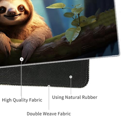 4 in 1 Mouse Pad Combo, Large Gaming Mouse Pad + Keyboard Wrist Support + Mouse Wrist Rest + Coaster, Table Pad with Stitched Edge Ergonomic Wrist Pad Set, Sloth