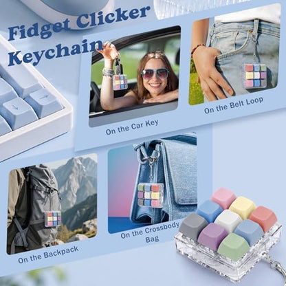 Keyboard Fidget Toy, Creamy Fidget Clicker Keyboard Fidget Keychain, Button Fidget Gifts for Adults, Boost Focus & Ease Anxiety Anywhere — Perfect Stress-Relief Gift (3×3 Grid Layout C)