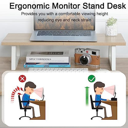 TEAMIX 24 inch Monitor Riser for Desk, Wood & Steel Computer/TV Stand Maple