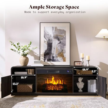 70" Fluted TV Stand with 30" Electric Fireplace