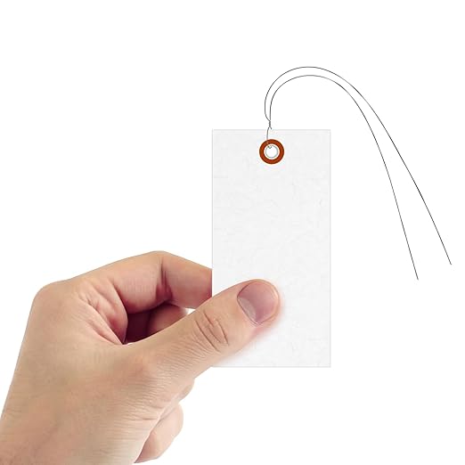 SmartSign Blank White Shipping Tags with Wire, Size #5 | 4 3/4" x 2 3/8" Tyvek, Pack of 1000, Made in USA