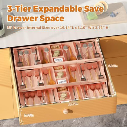 3 Tier Drawer Organizer Versatile Expandable Junk Drawer Organizer Pink