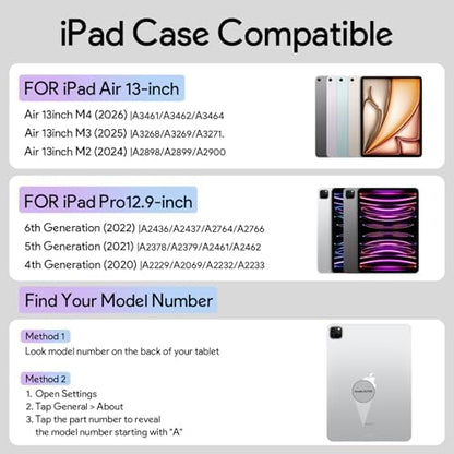YBING for iPad Air 13 Inch & Pro 12.9 Case with Keyboard and Mouse, 7 Colors Backlit Detachable Keyboard & 360° Rotating Cover (iPad Placed Horizontal or Vertical) with Pencil Holder (Black)