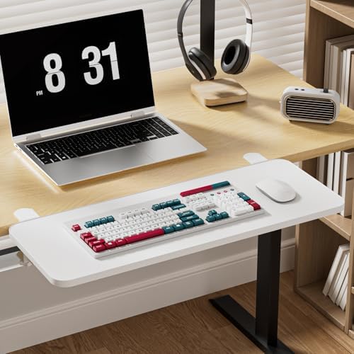 Keyboard Tray Desk Extender, Keyboard Holder with Adjustable C Clamp, 90 Degree Folding Mouse Computer Keyboard Platform Tray ﻿ White