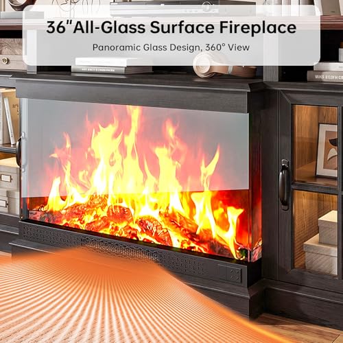 70" Fireplace TV Stand,3-Sided Glass Electric Fireplace, Black