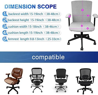Tallew 4 Pcs Office Chair Covers Stretchable Armrest Seat,XL,Silver Gray