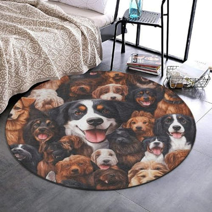 Highly Premium Quality Floor Mat, Office Chair Decor Mat, Room Sofa Yoga Soft Round Carpet Husky Shepherd Dog Golden Hair Dog Puppy, 60inch