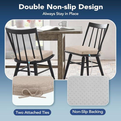 Chair Cushions for Dining Chairs, Non Slip Chair Pads with Ties and Washable Covers, Memory Foam Kitchen Chair Cushions Set of 8, 16"X16"X2.5", Oatmeal Beige