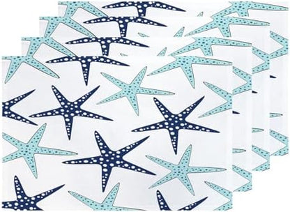 Shrahala Nautical Starfish Placemats, Table Mat Linen Burlap Washable Double-Deck Heat Insulation for Dining Table Kitchen Table Set of 4 (12 x 18 inch),Sky Blue White Navy Sea Star