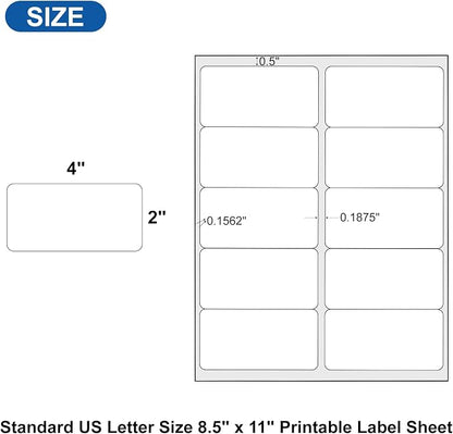 2" x 4" Printable Labels White 20000 Shipping Address Label for Laser Inkjet Printer 5163 8163 Mailing Label for Package Envelope (2000 Sheets)