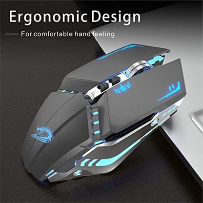 TENMOS T12 Wireless Gaming Mouse, Silent Rechargeable Computer Mice-Grey