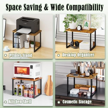 MARTY Desktop Printer Stand 2 Pack Printer Shelf for Desk Home/Office,Brown