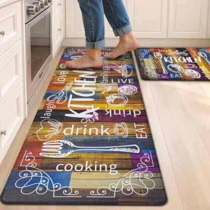 HEBE Anti Fatigue Kitchen Rugs Set of 2, Cushioned Kitchen Mats for Floor