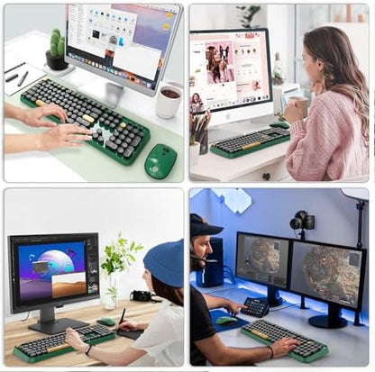 FOPETT Wireless Keyboard and Mouse Combo, 104 Keys Full-Sized 2.4 GHz Round Keycap Colorful Keyboards, USB Receiver Plug and Play, for Windows, Mac, PC, Laptop, Desktop (Black Green)