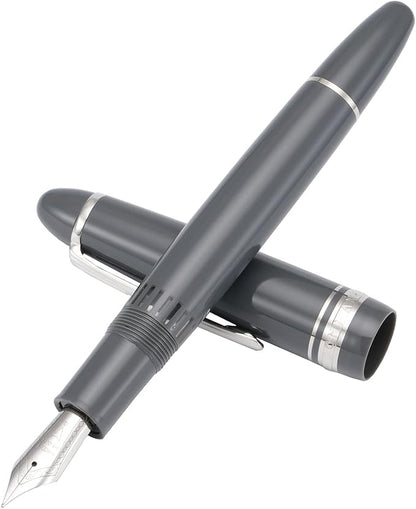 erofa Majohn P136 Piston Fountain Pen Fine Nib with Box, Gray Resin Writing Pen Set