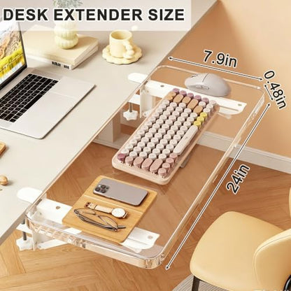 Acrylic Desktop Extension Board,No Drill Clamp-On Desktop Extension Shelf