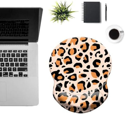 Ergonomic Wrist Support Mouse Pad - Comfortable Computer Mouse Pad with Non-Slip PU Base for Home Office Working Gaming (Leopard Print)