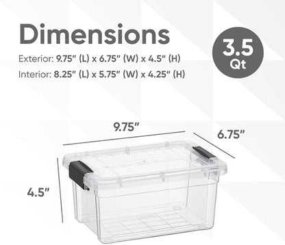 Superio Clear Storage Boxes with Lids, 3.4 Quart Plastic Container Bins for Organizing, Stackable Crates, BPA Free, Non Toxic, Odor Free, Organizers for Home, Office and Dorm, 4 Pack