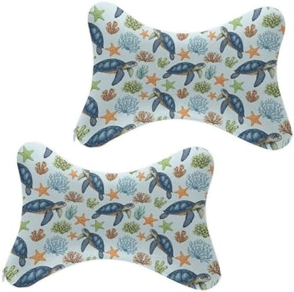 2 Pcs Car Neck Support Pillow Sea Turtle Ergonomic Headrest with Breathable Removable Cover for Driving