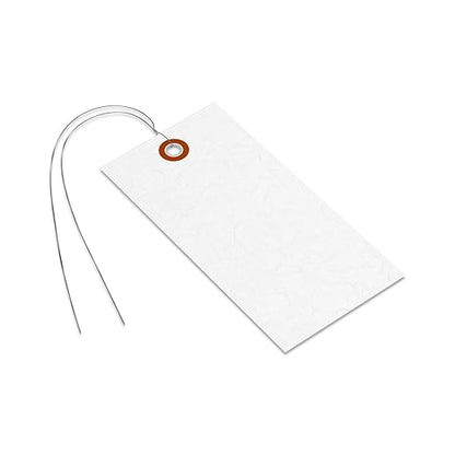 SmartSign Blank White Shipping Tags with Wire, Size #5 | 4 3/4" x 2 3/8" Tyvek, Pack of 1000, Made in USA