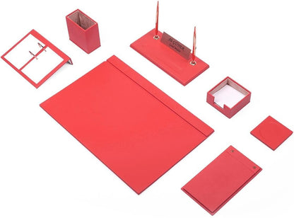 Luna Luxury Leather Desk Set – 9 Piece Executive Desk Organizer with Desk Pad, Fountain Pen Set, Pen Holder & A5 Note Case – Professional Office Desk Accessories – Multiple Colors (Red)