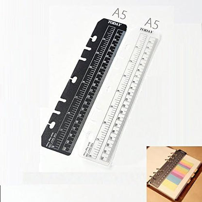 hwojjha 2Pcs Black/Clear Plastic Page Marker Pouch Pagefinder Measuring Today Ruler for A5 Size 6-Hole Binder Notebook (A5, Black + Clear)
