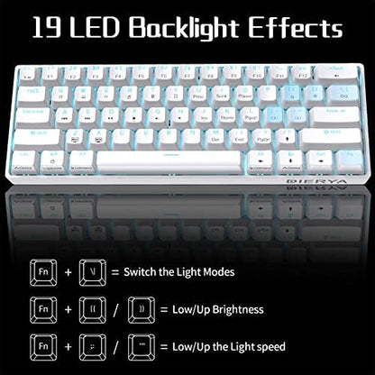 DIERYA 60% Mechanical Keyboard, DK61se Wired Gaming Keyboard with Brown Switches, LED Backlit Ultra-Compact 61 Keys Mini Office Keyboard for Windows Laptop PC Gamer Typist（White）