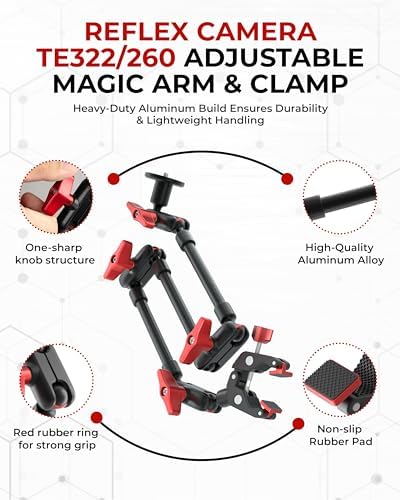 REFLEX CAMERA Metal Articulating 32" Magic Arm with Super Clamp Overhead Camera Mount – 1kg Load Capacity, Boom Arm with 1/4", 3/8" Screws Mounts - Photography, Videography & Streaming - Adjustable