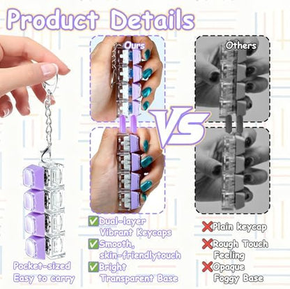 2 PCS Keyboard Fidget Toy, Double Layer Keycap Keyboard Fidget Keychain 4-in-1 Keyboard Decompression Button Finger Clicker Toys,Portable Tactile Button Sensory Fidget Toys Stress Relief Gifts(Purple