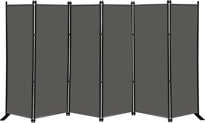 MAYOLIAH 6 Panel Folding Privacy Screen 9ft Wide, 6ft Tall Partition Room Divider Portable Office Walls Dividers Room Separator, Grey