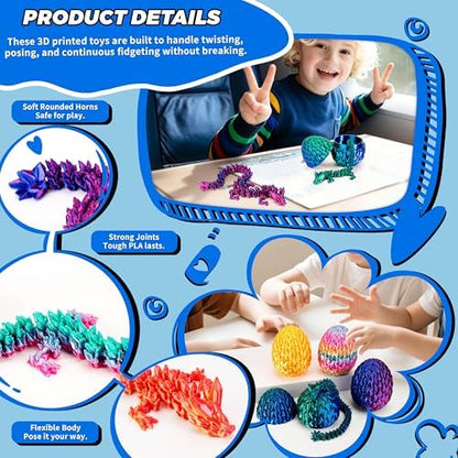 8.5in 3D Printed Dragon Eggs, Articulated Fantasy Fidget Toys