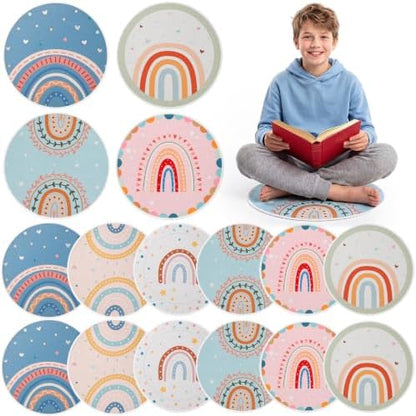 Coume 12 Pcs Round Carpet Seats for Classroom 15.5 Inch Circle Shaped Classroom Rug Floor Mat Floor Cushions Group Activity Spots Marker for Teaching and Playroom