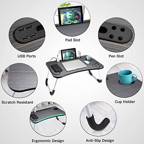 Slendor Foldable Lap Desk with Cup Holder for Bed, Couch, Floor