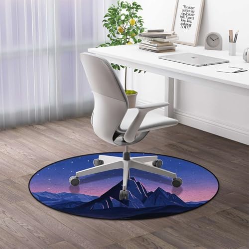 Moonlit Mountains Round Gaming & Office Chair Mat for Hardwood Floors, Serene Night Landscape Noise-Cancelling & Anti-Slip Protector, Blue Purple Diameter 55 in
