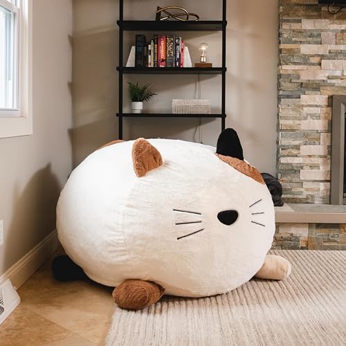 Big Joe Wild Things Foam Filled Animal Bean Bag Chair with Removable Cover, Francesca Feline Snugglepuff, Soft Faux Fur, 4 feet Big
