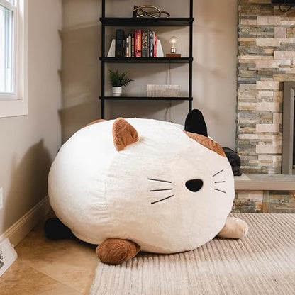 Big Joe Wild Things Foam Filled Animal Bean Bag Chair with Removable Cover, Francesca Feline Snugglepuff, Soft Faux Fur, 4 feet Big