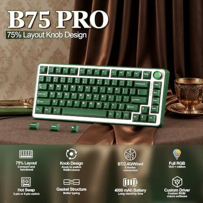YUNZII B75 PRO 75% Wireless Mechanical Keyboard (Olive Green,CocoaV2)