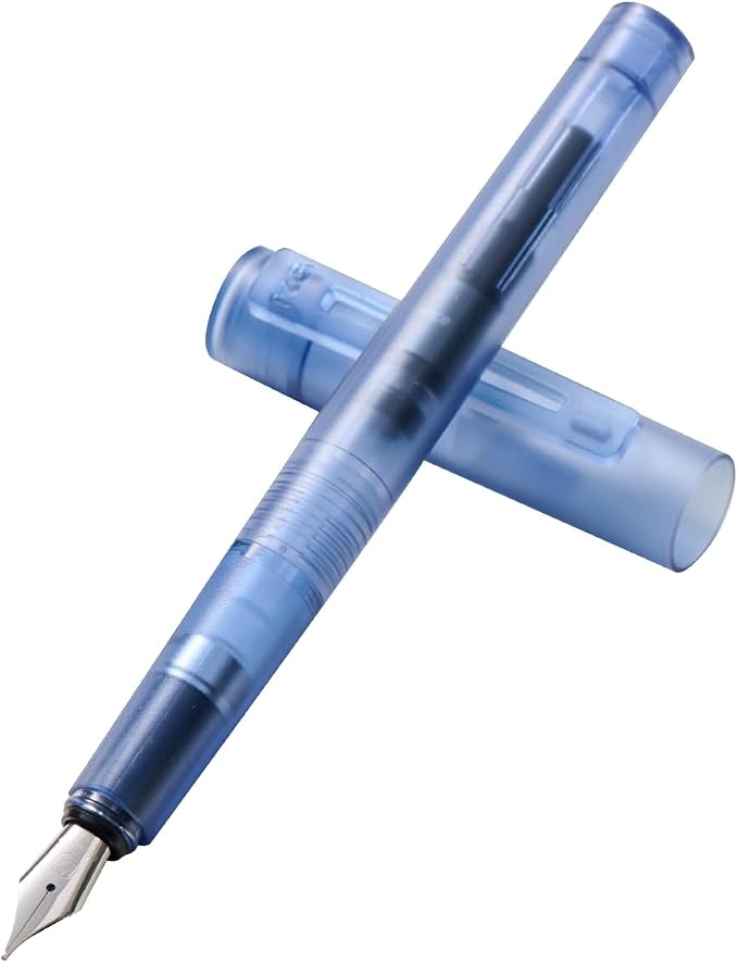 Kaco SKY Fountain Pen with Extra 8 Ink Cartridges, Black Ink Pen with Medium Nib and Ink Converter, Blue
